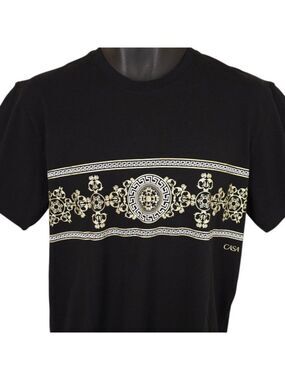 Casa Moda T Shirt Mens Size Medium Black White Gold Greek Key Meander NEW